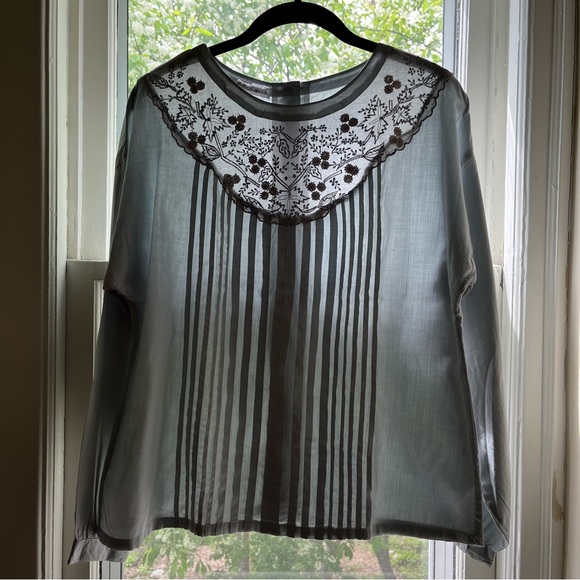 vintage doen style floral embroidered pintuck blouse - Picture 13 of 13